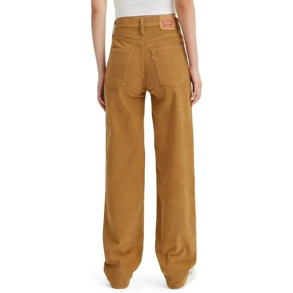 Levis 94 Baggy Corduroy Pants Size 24 Mid Rise Loose Fit Straight Leg Tan Womens - Picture 2 of 15